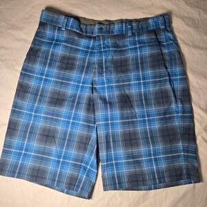 Nike Golf Tour Performance Dri-FIT Blue Plaid Shorts Mens 36 Flat Front Stretch
